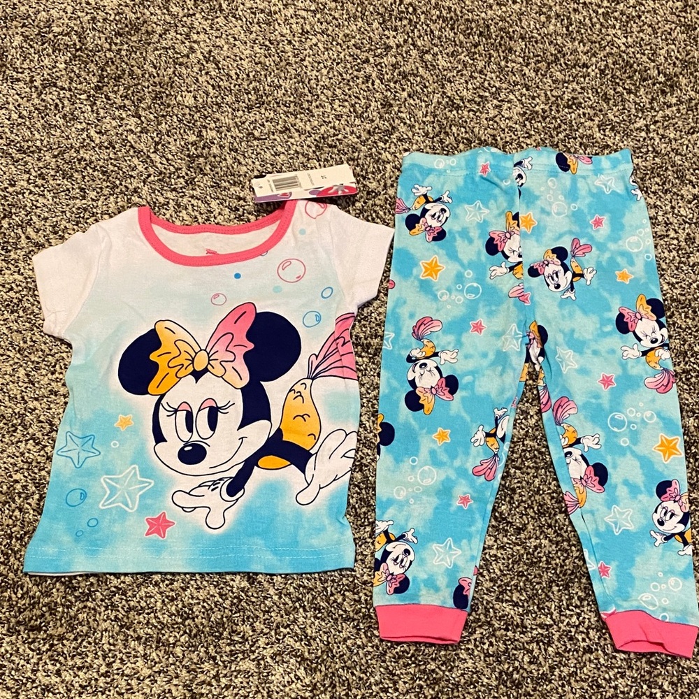 Disney Minnie Mouse Kids Pajama Set - White and Blue